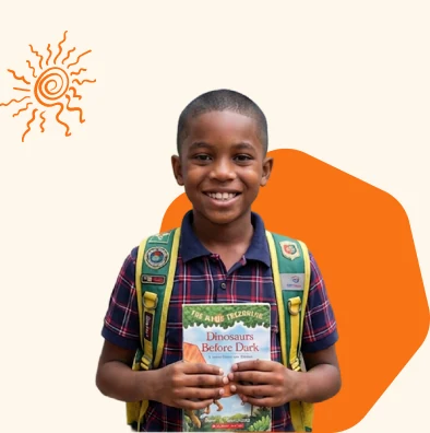 A smiling primary-level learner